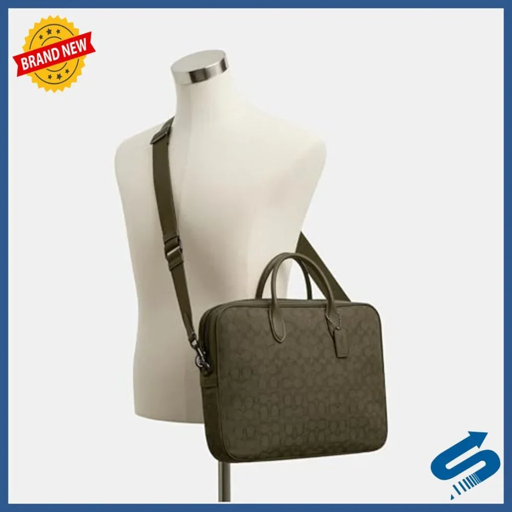 Leather Work Bag with Laptop Sleeve, Detachable Strap, Professional Briefcase